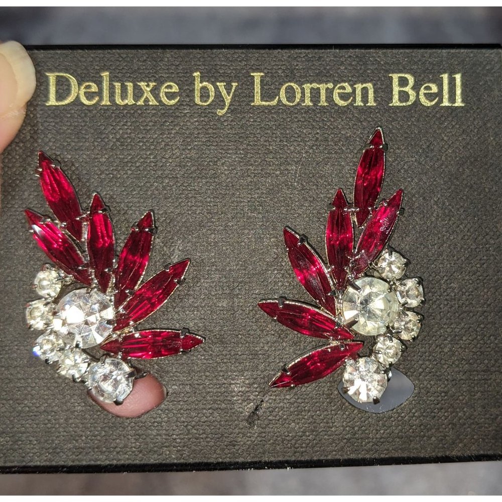 Deluxe by Lorren Bell Red And Silver Floral Gem Earrings